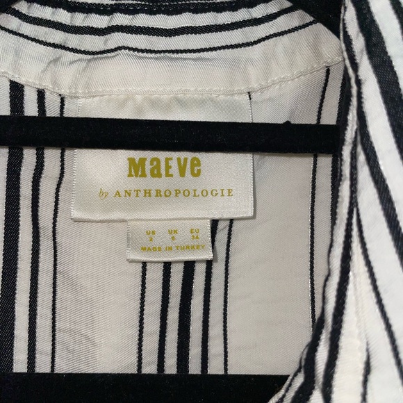 Anthropologie Maeve Esther Ivory Black Stripped Sleeveless Shirt Dress Size 2 - Picture 8 of 9